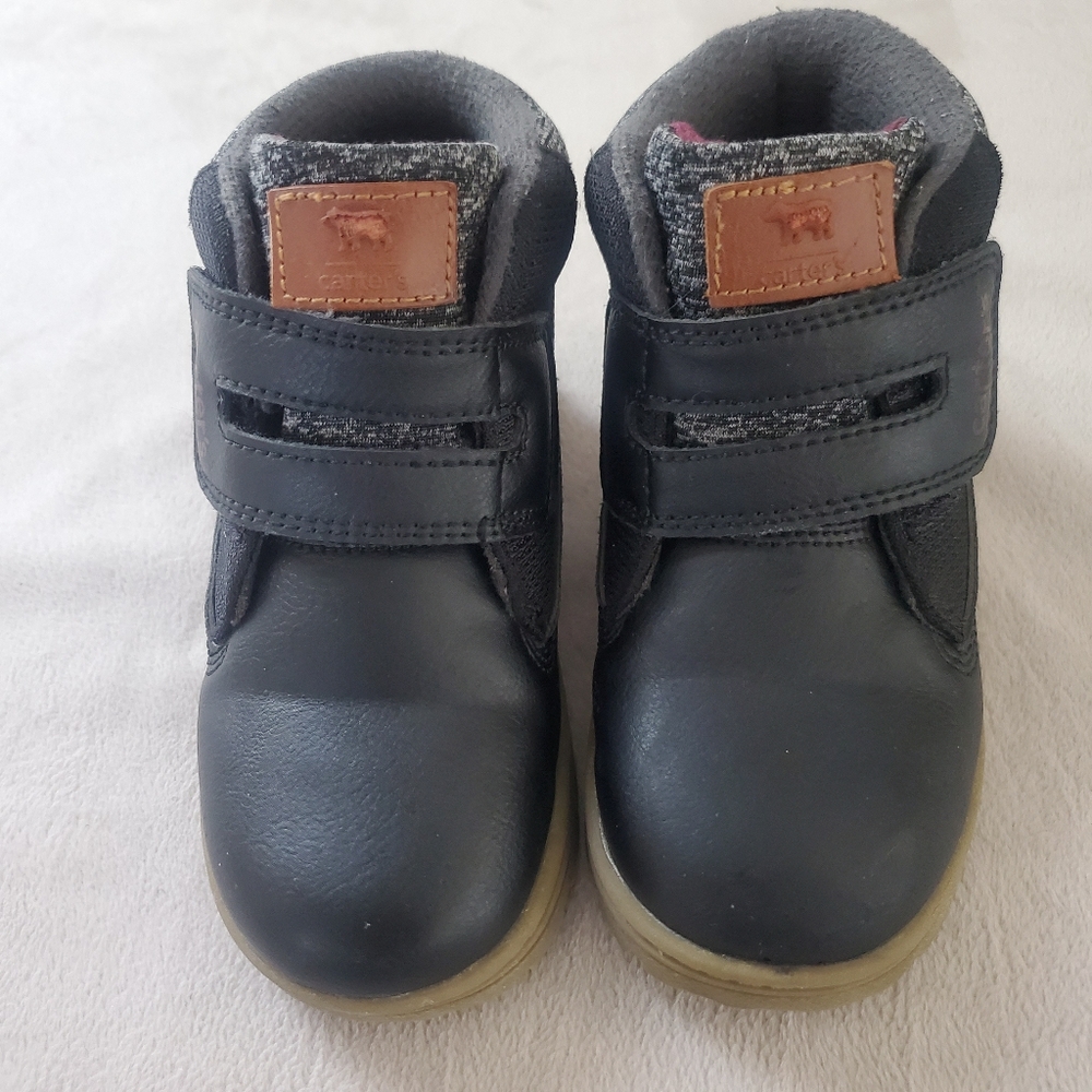 Carter's Boy's Kelso Fashion Boot Black Gray Ankle with Hook & Loop Strap Sz 8M